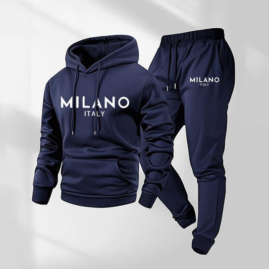 Herr Milano tryckt hoodie och dragsko-träningsbyxor-set